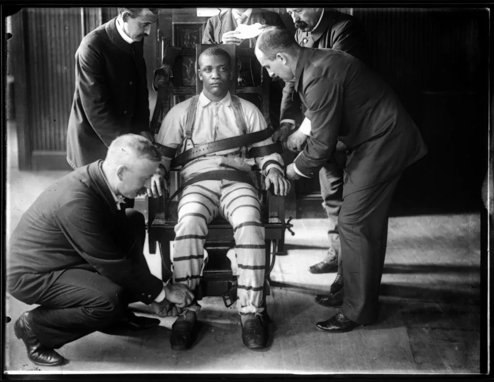 The electric chair at Sing Sing Prison, photographed c. 1900